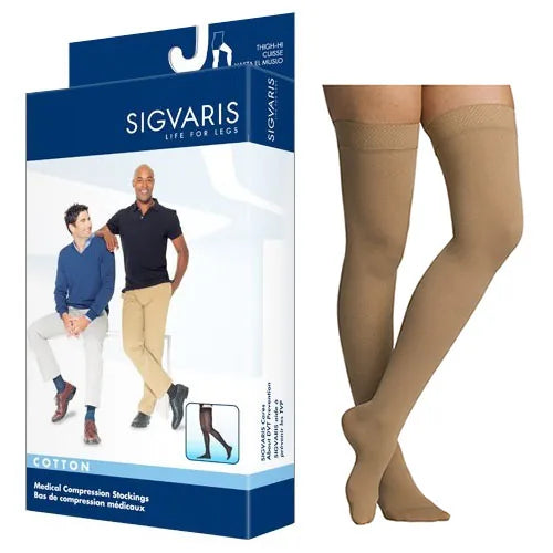 SIGVARIS 232N Essential Cotton Thigh Compression Stockings, 20–30 mmHg