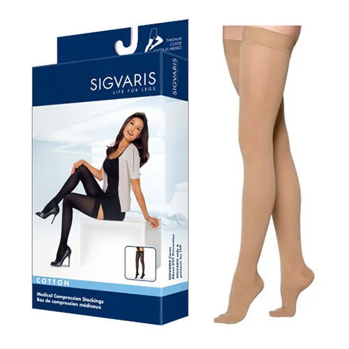 SIGVARIS 232N Essential Cotton Thigh Compression Stockings, 20–30 mmHg
