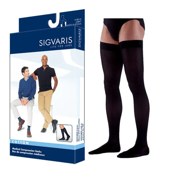 SIGVARIS 233N Essential Cotton Thigh Compression Stockings, 30-40 mmHg