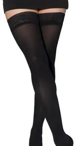 Sigvaris 843N Style Soft Opaque Thigh Compression Stockings - Medium, 30-40mmHg, Black