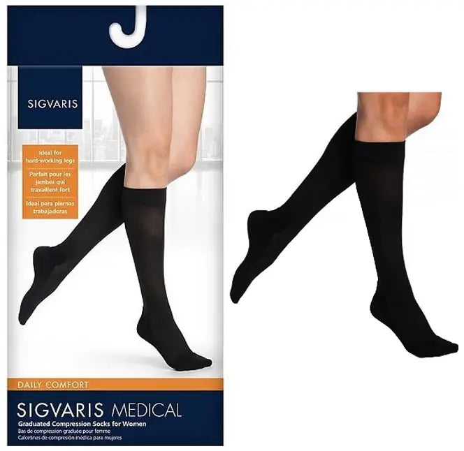 Sigvaris 852C Motion Comfort Calf Compression Stockings - Women's Large Long Black 20-30mmHg