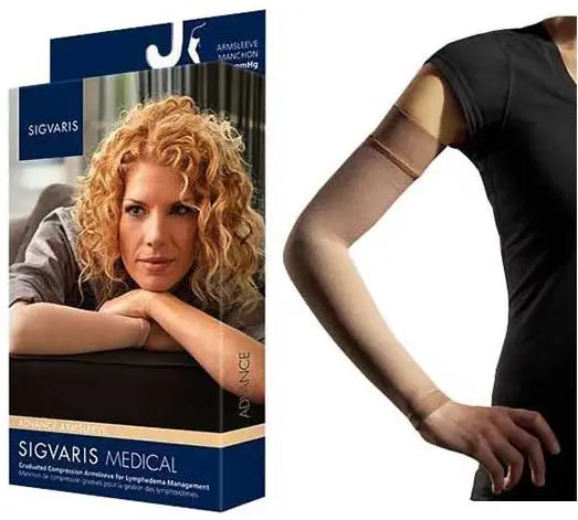 Sigvaris 912Advanced Arm Gauntlet with Grip-Top, 20-30 mmHg, X-Large, Regular, Beige