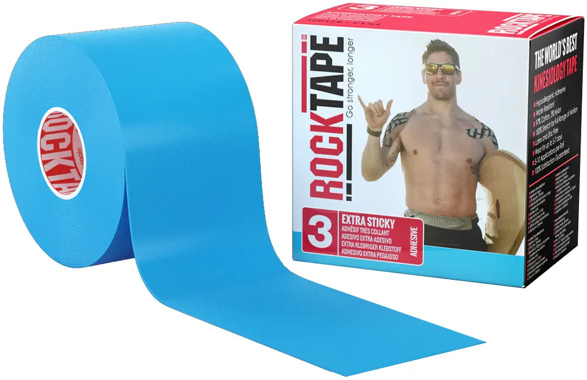 Implus RockTape H2O Extra Sticky Kinesiology Tape, 2" x 16.4' Roll, Medical, Blue
