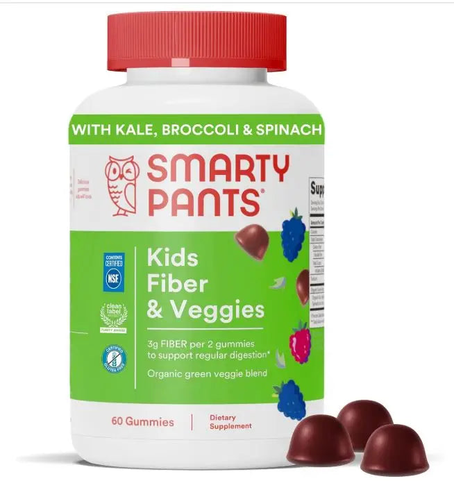 SmartyPants Kids Fiber + Veggie Gummies, 60 Count