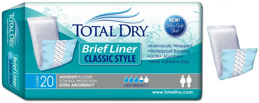 TotalDry Brief Liner 4" x 13" Rectangular Incontinence Pads