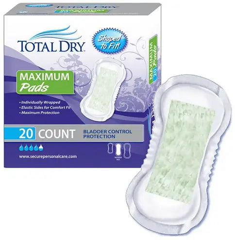 TotalDry Maximum Absorbency Incontinence Pads, 13.75" Long