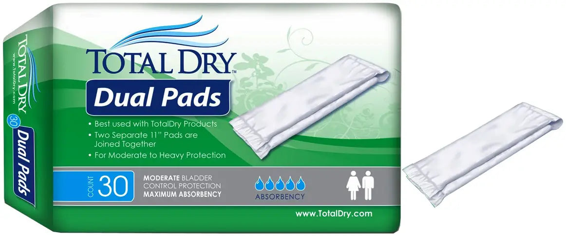 TotalDry Dual Incontinence Pads, 11" Length