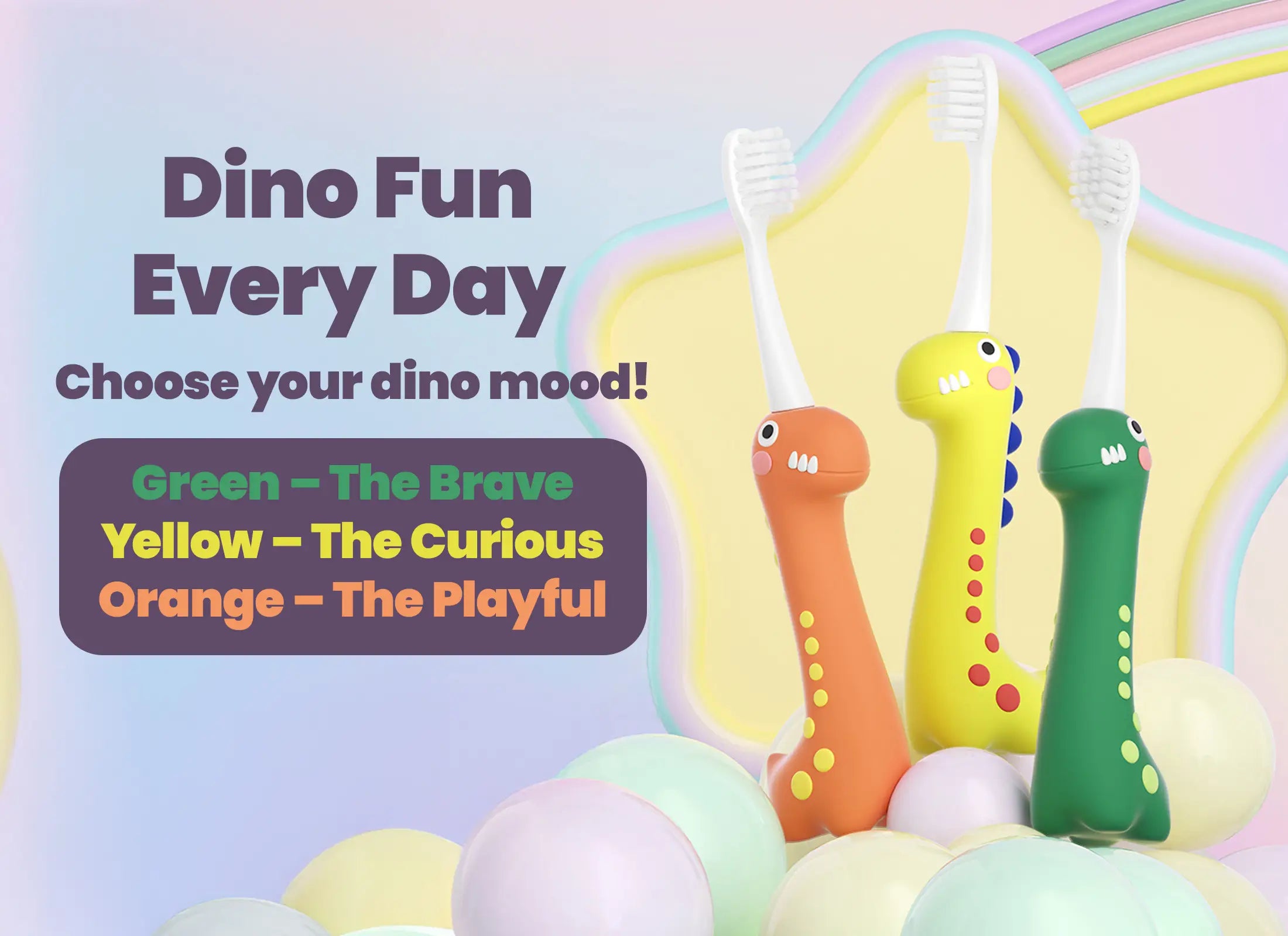 Kids Dinosaur Toothbrushes – 3 Fun Colors in One Pack