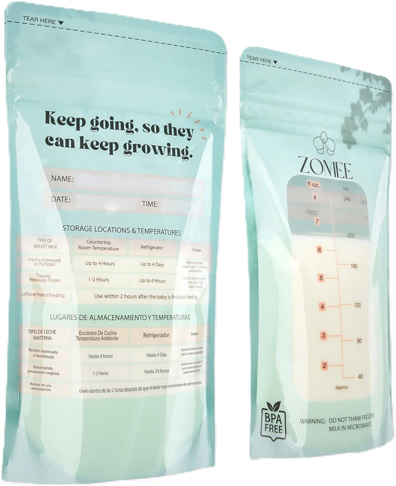 Zomee Breast Milk Storage Bags, 8 oz/240ml