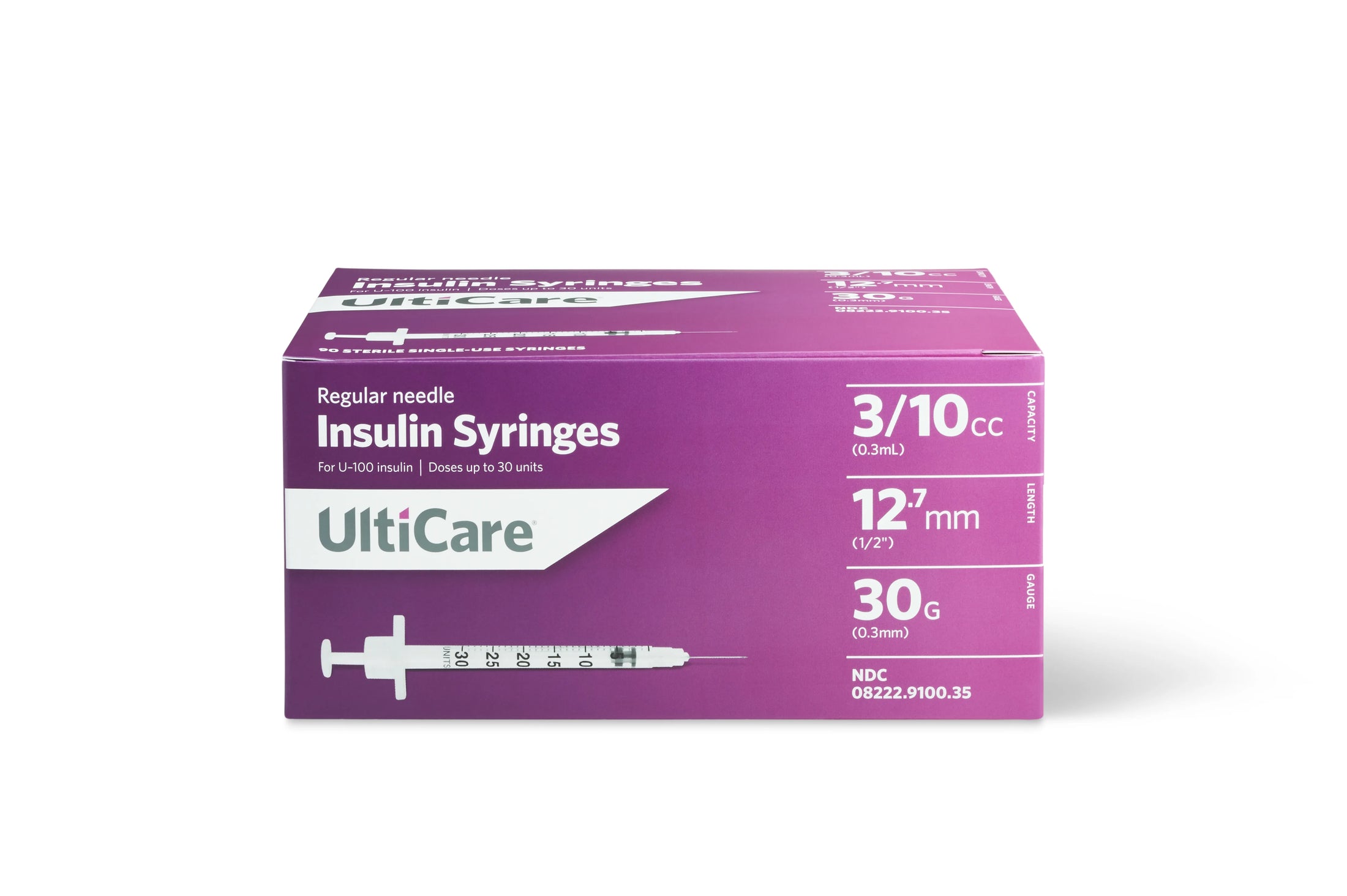 UltiMed UltiCare Insulin Syringe, 30G x 1/2 in., 3/10 mL