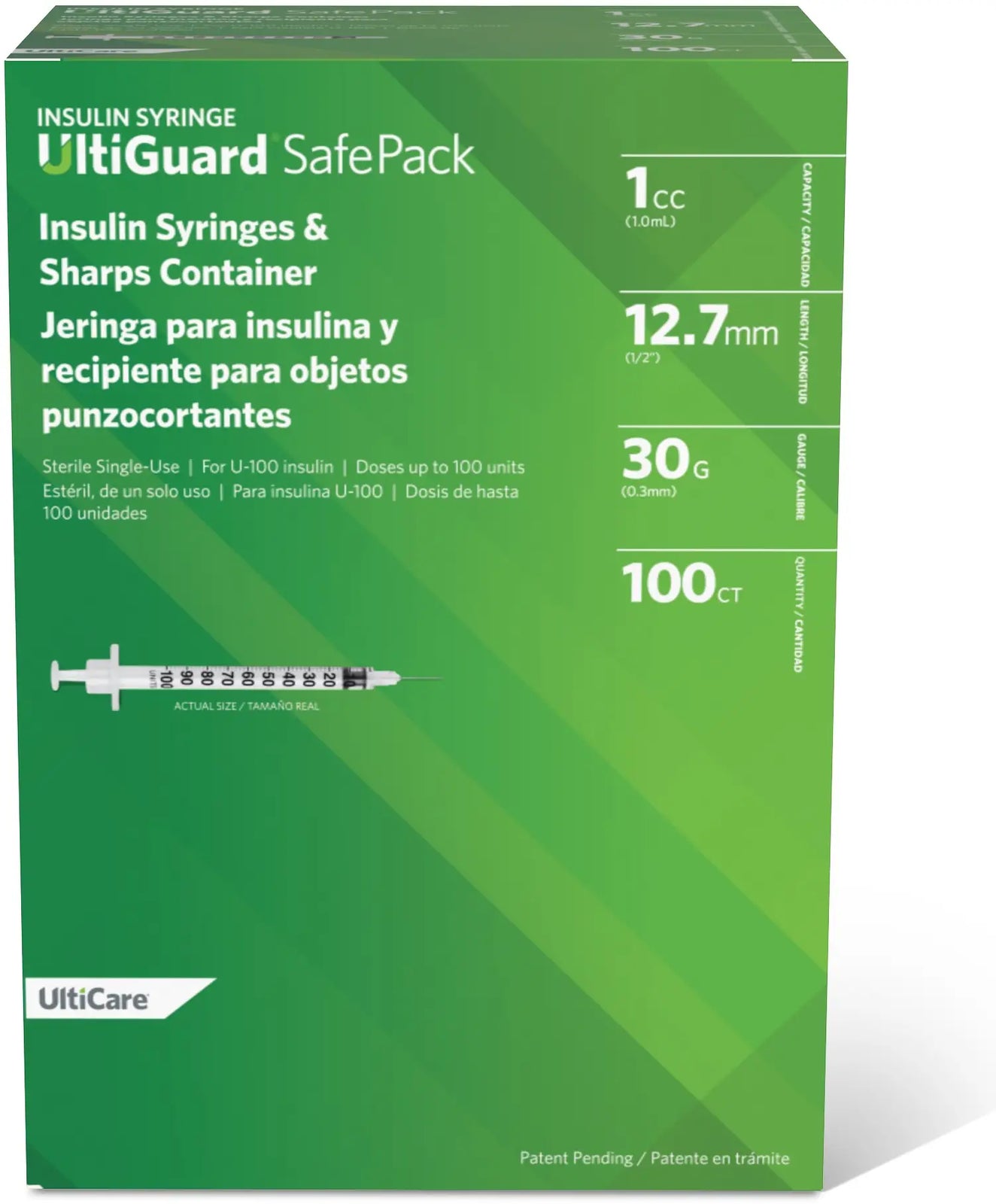 Ultimed UltiGuard Safe Pack U-100 Insulin Syringes with Sharps Disposal Container