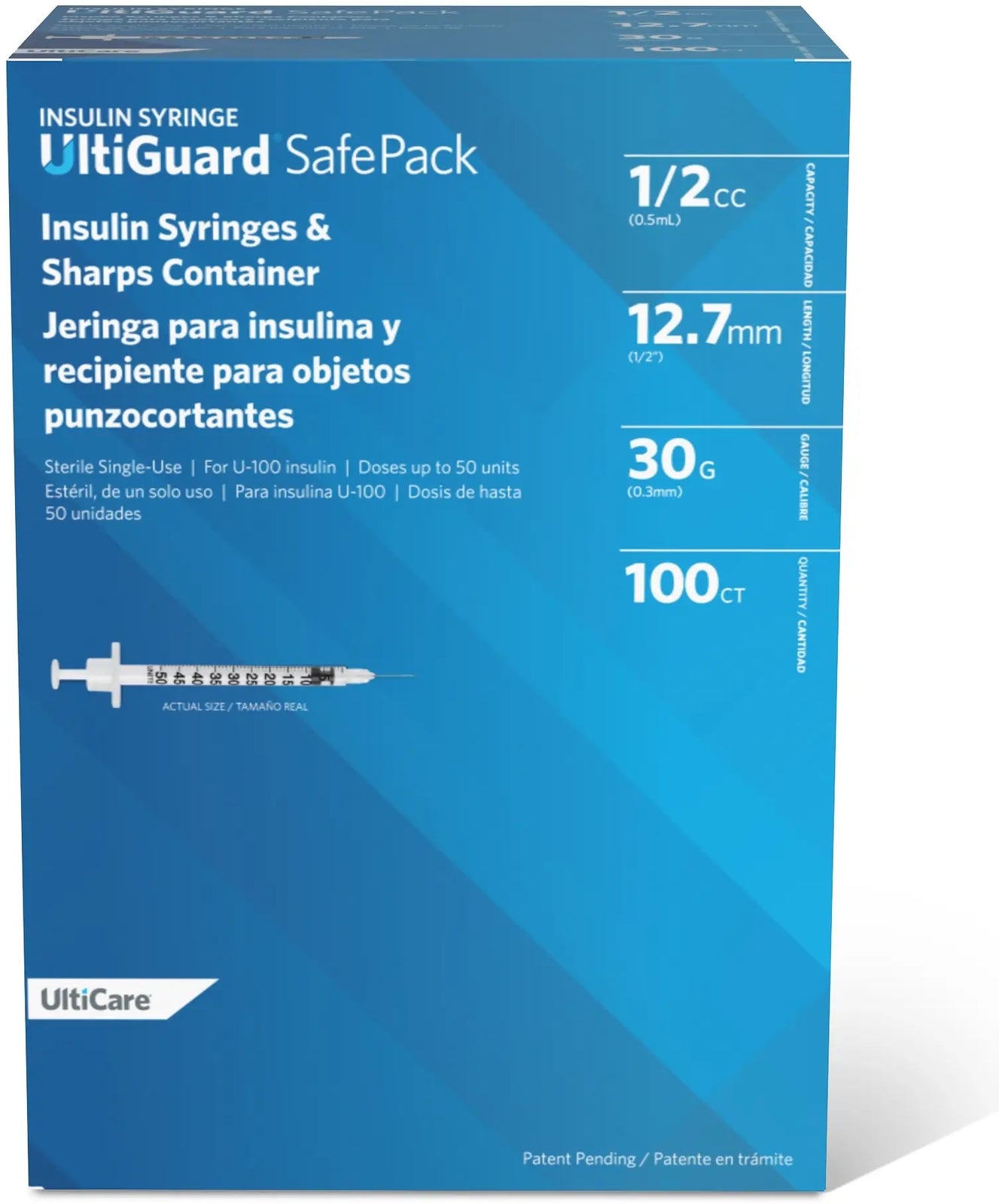Ultimed UltiGuard Safe Pack U-100 Insulin Syringes with Sharps Disposal Container