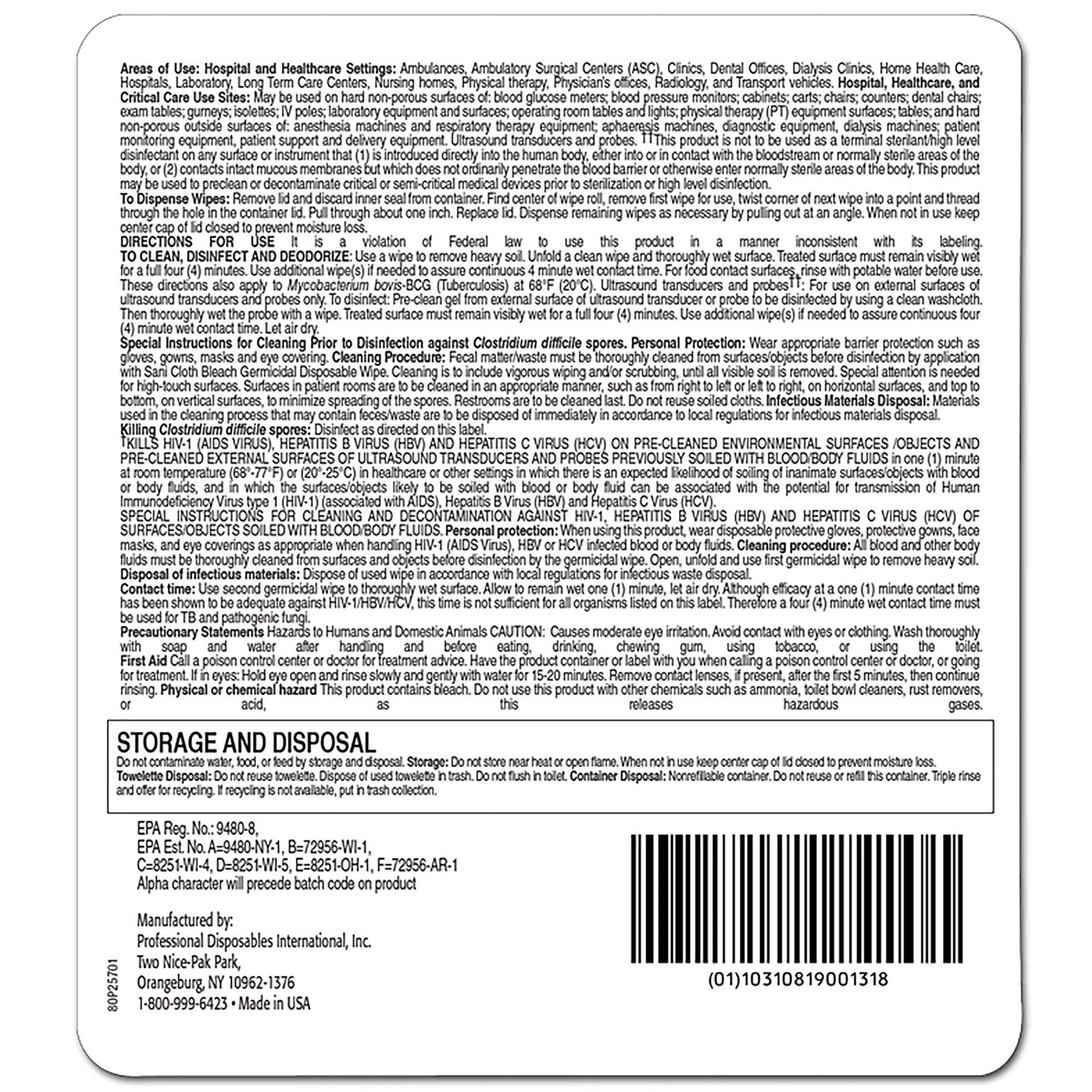 Sani-Cloth Bleach Germicidal Disposable Wipe