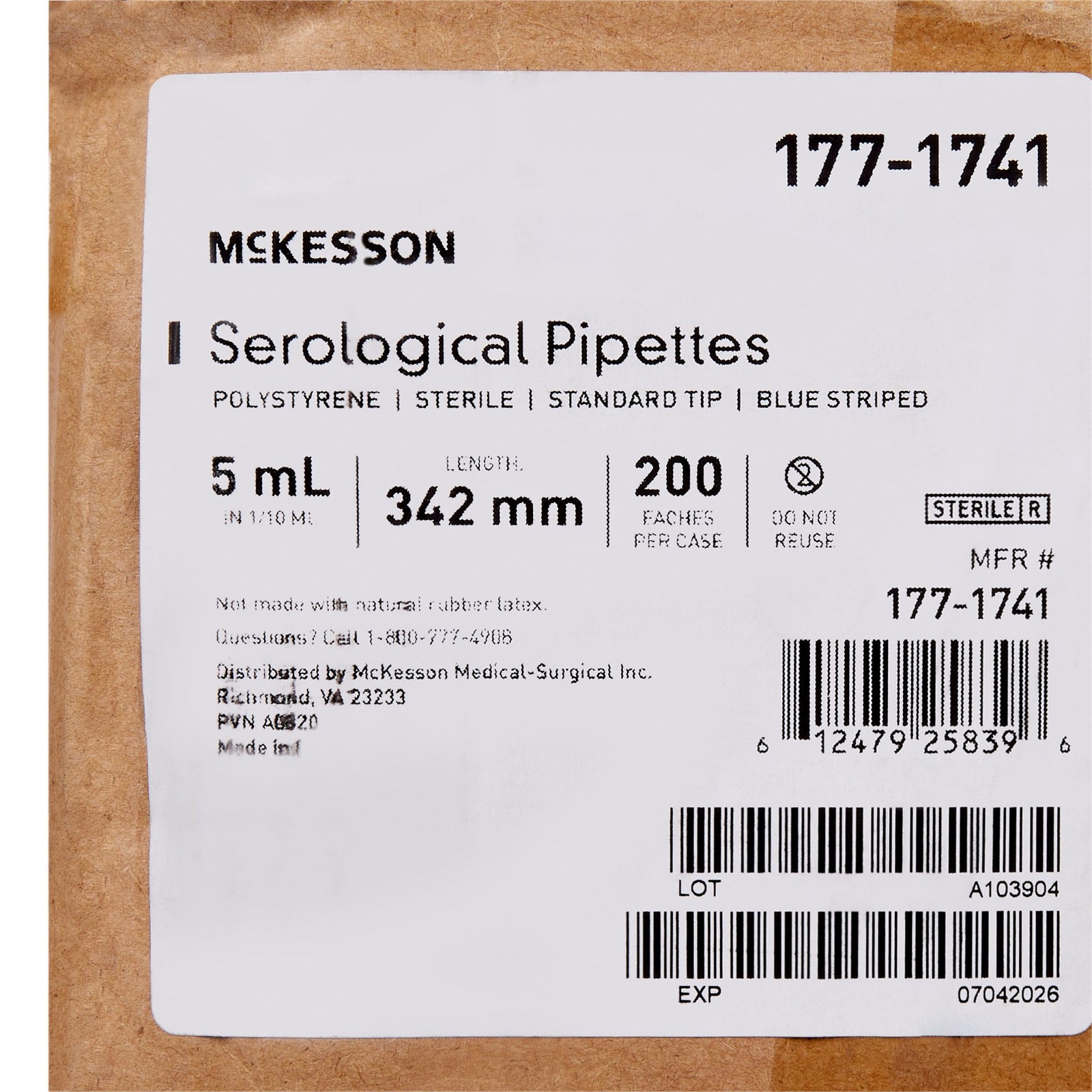 McKesson Serological Pipettes: 5/10/50 mL, 0.1/0.5 mL, Sterile, -2.5/+9 mL Graduations