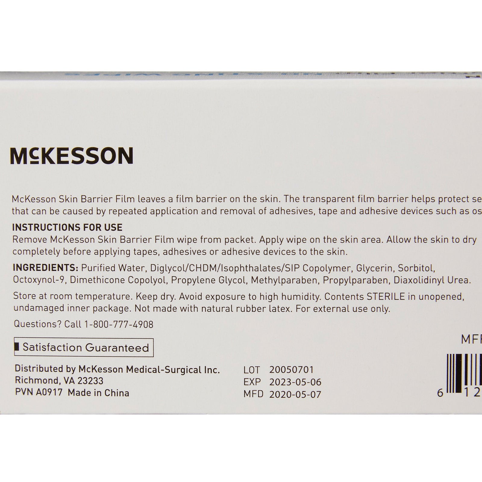 McKesson No Sting Skin Barrier Wipe