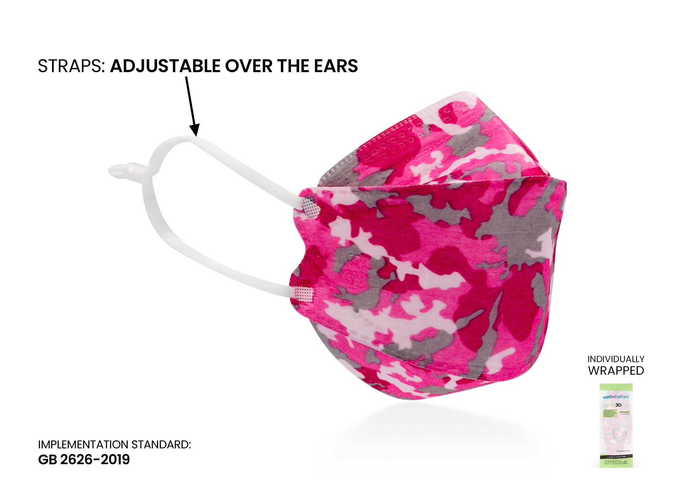 Kids KN95 Mask | Individually Wrapped, Elastic Ear Loops - Bag of 10