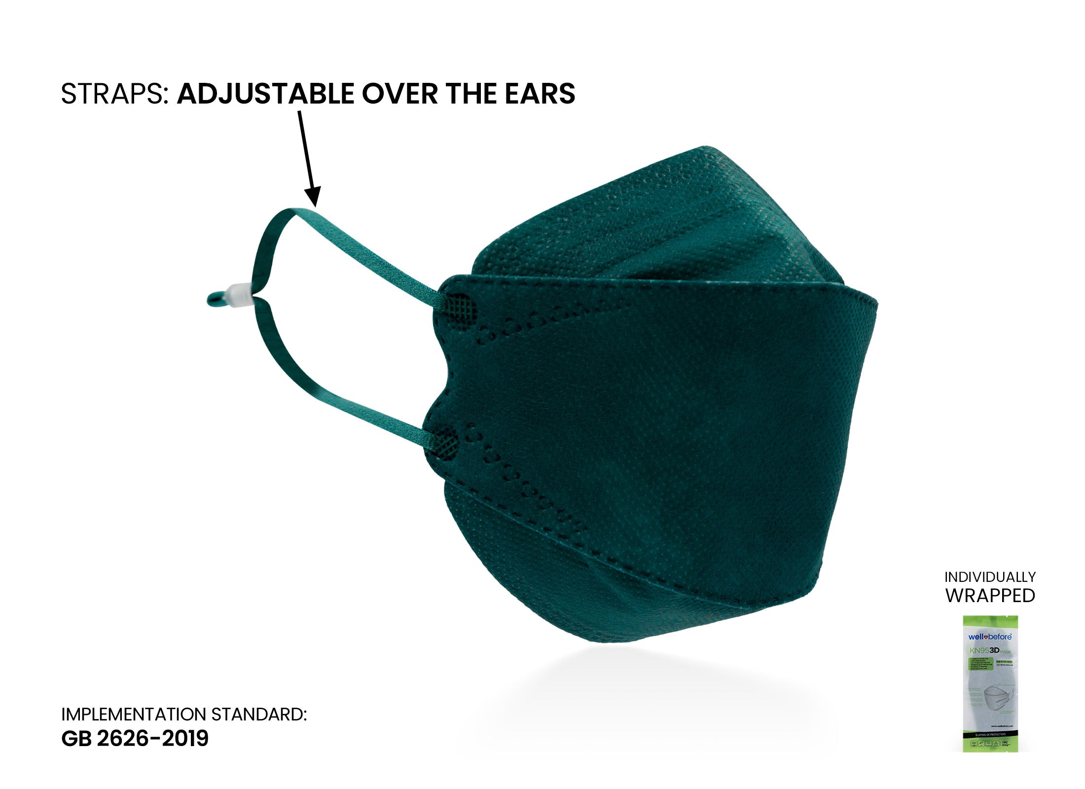 Kids KN95 Mask | Individually Wrapped, Elastic Ear Loops - Bag of 10