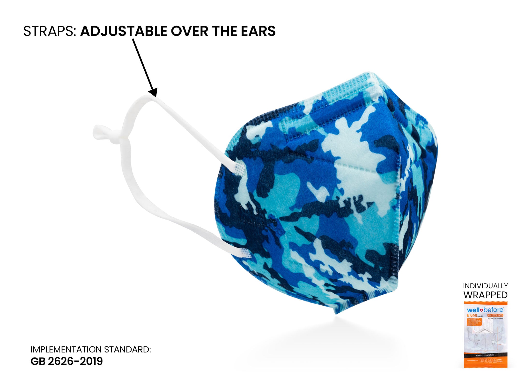 Kids KN95 Mask | Individually Wrapped, Elastic Ear Loops - Bag of 10