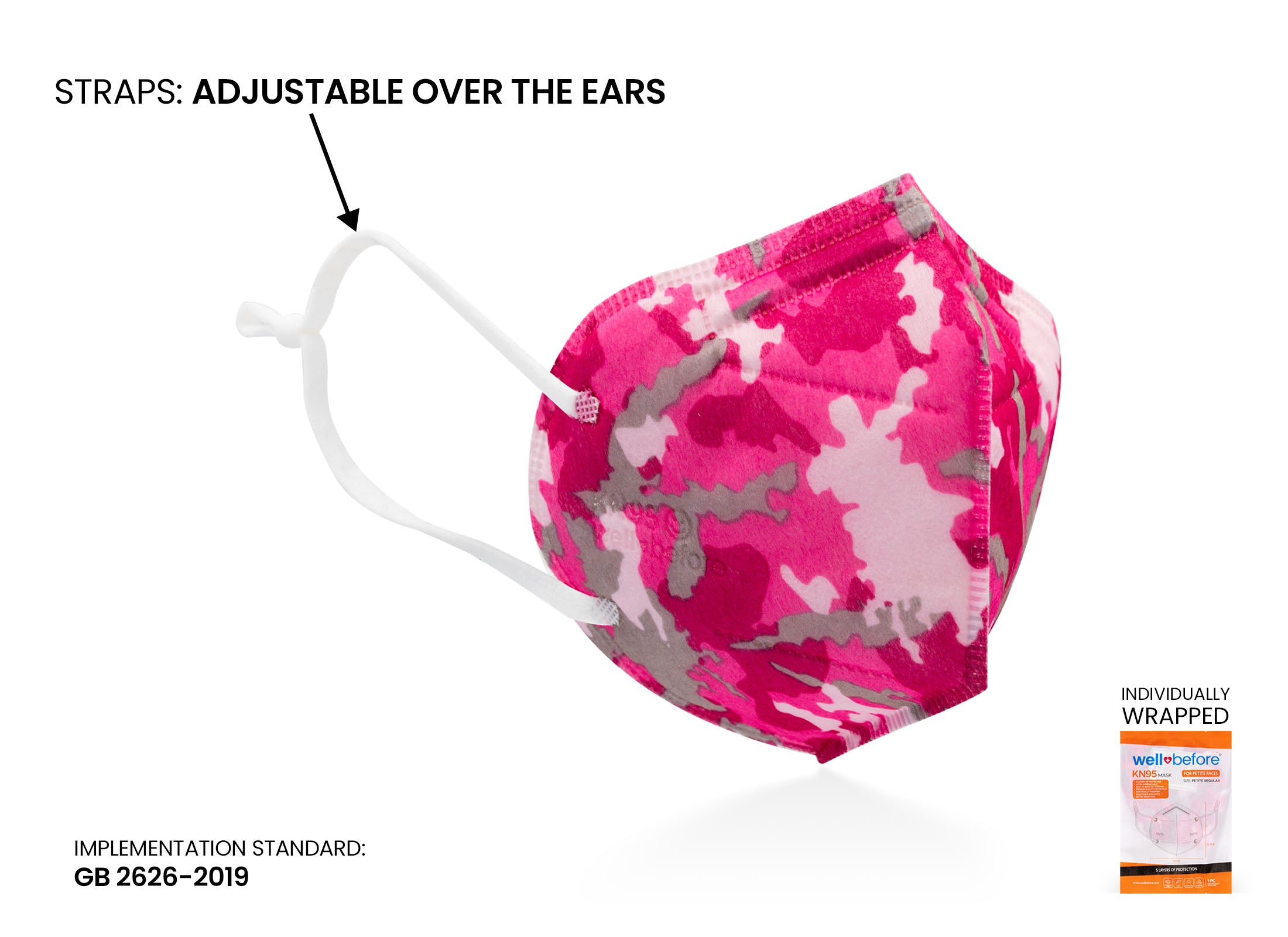 Kids KN95 Mask | Individually Wrapped, Elastic Ear Loops - Bag of 10