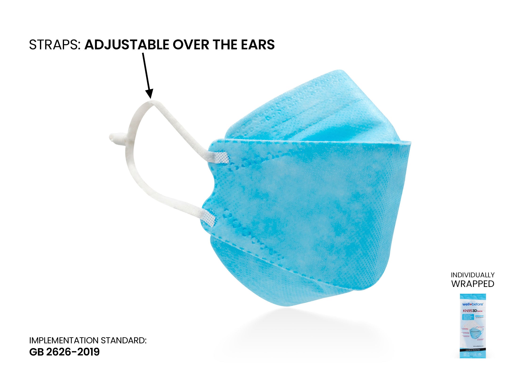 Kids KN95 Mask | Individually Wrapped, Elastic Ear Loops - Bag of 10