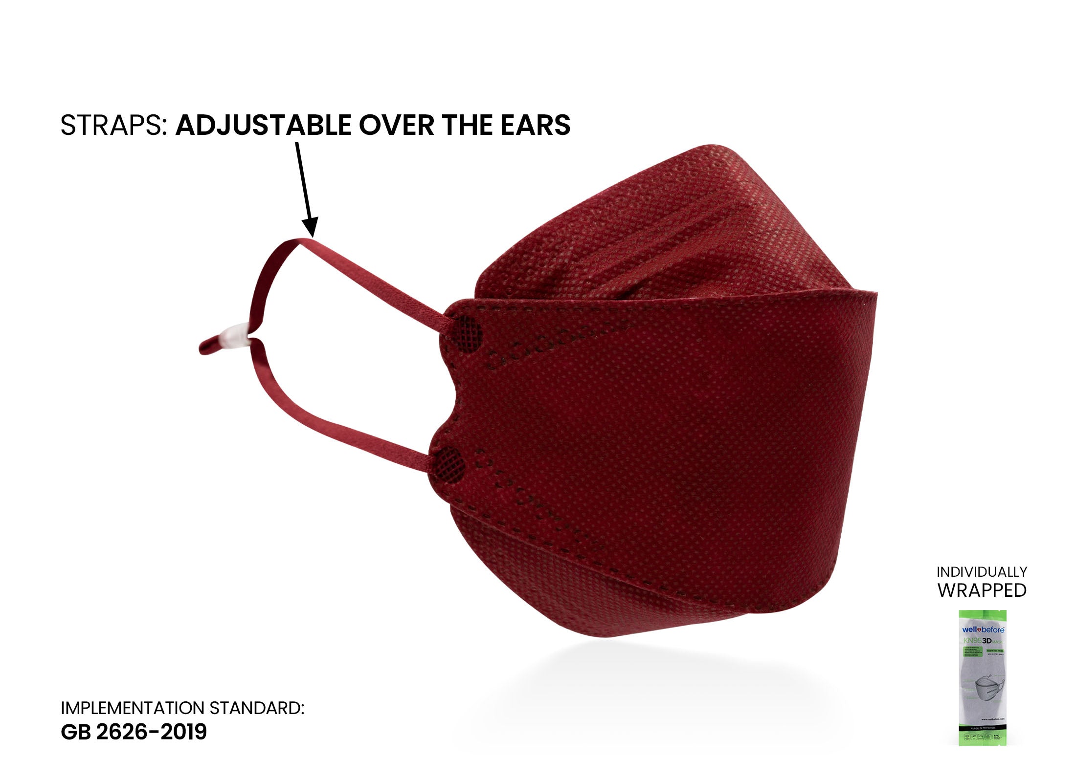 Kids KN95 Mask | Individually Wrapped, Elastic Ear Loops - Bag of 10