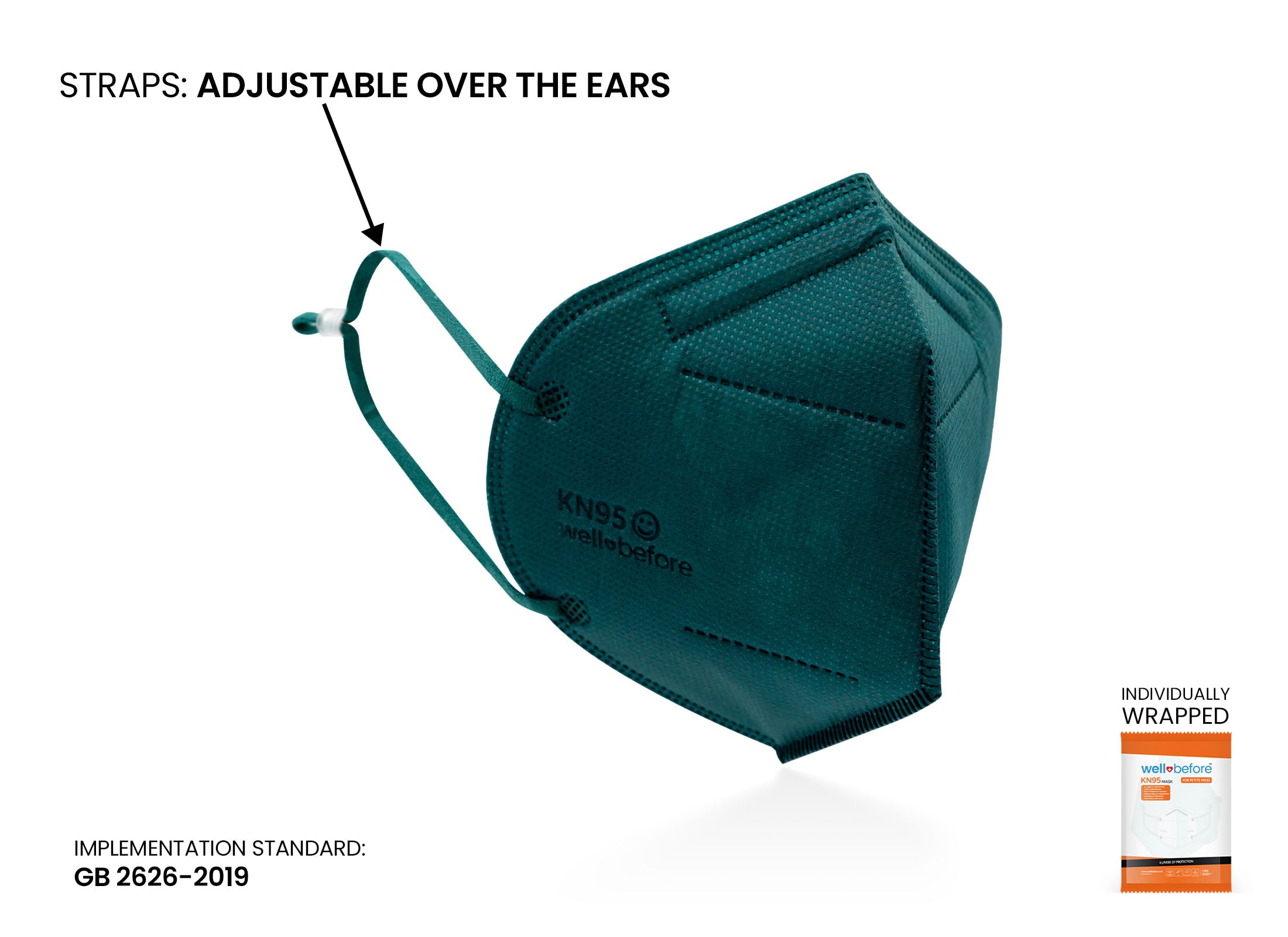 Kids KN95 Mask | Individually Wrapped, Elastic Ear Loops - Bag of 10