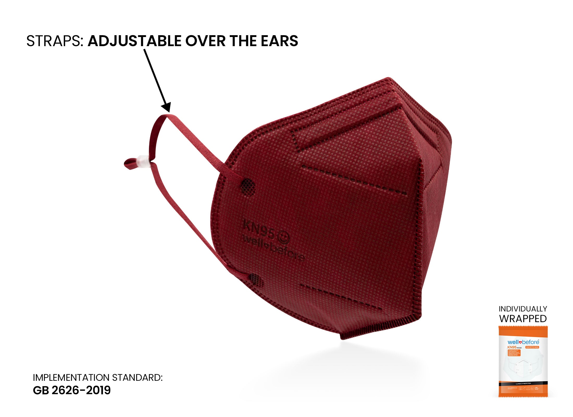 Kids KN95 Mask | Individually Wrapped, Elastic Ear Loops - Bag of 10