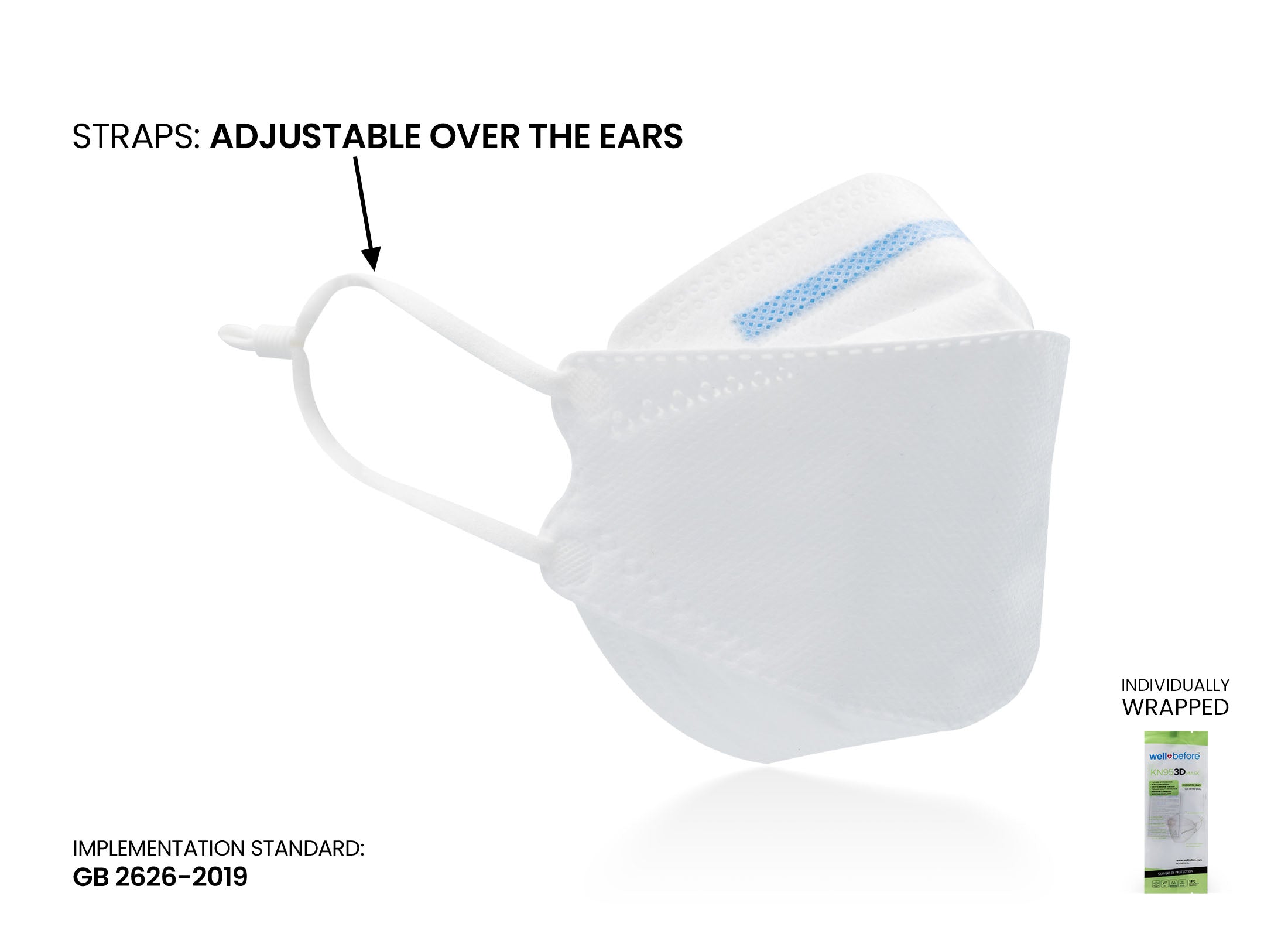 Kids KN95 Mask | Individually Wrapped, Elastic Ear Loops - Bag of 10