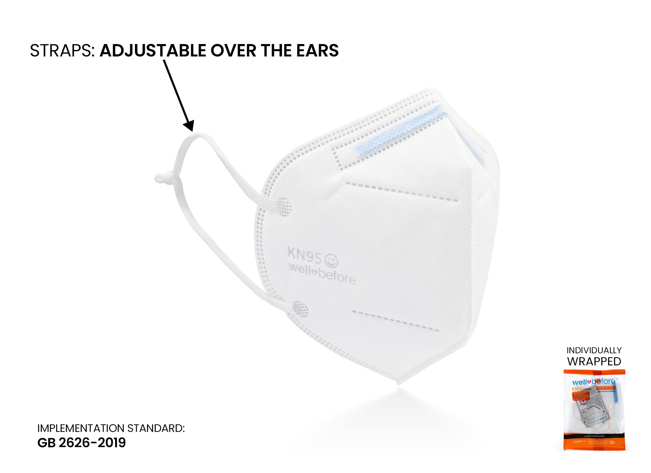 Kids KN95 Mask | Individually Wrapped, Elastic Ear Loops - Bag of 10