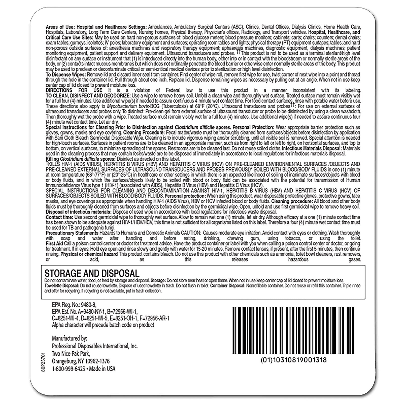 Sani-Cloth Bleach Germicidal Disposable Wipe