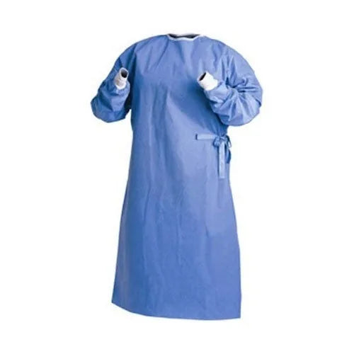 Astound surgical gown showing knit cuffs and waist tie closure
