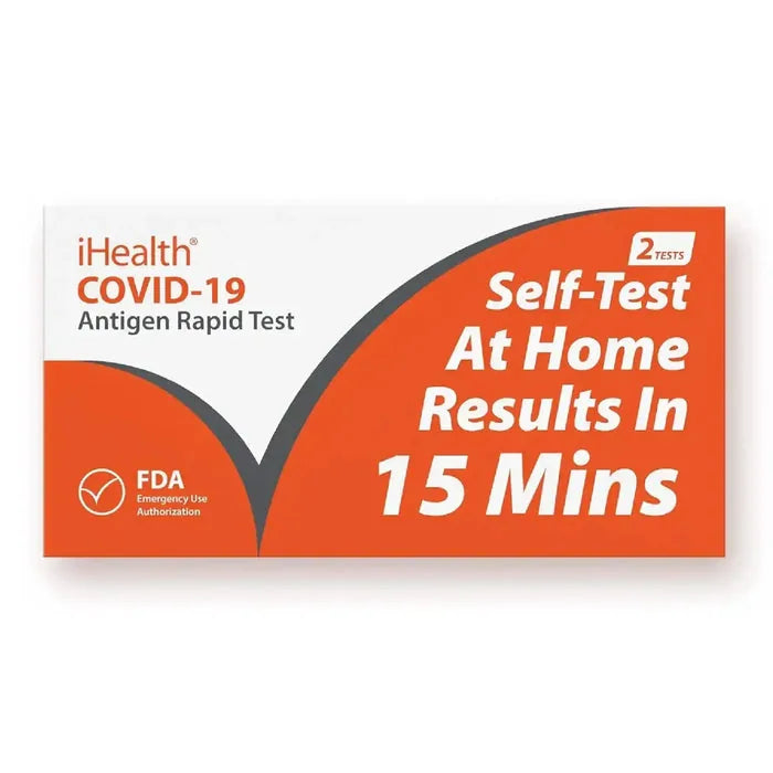 iHealth COVID-19 antigen rapid test box with FDA Emergency Use Authorization and 15 minute results