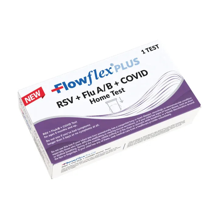 Flowflex Plus RSV Flu A/B COVID 4-in-1 home test, sealed retail box for respiratory symptoms
