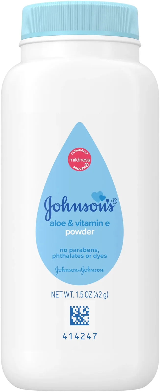 Johnson's baby powder with aloe and vitamin E, 1.5 oz travel size bottle