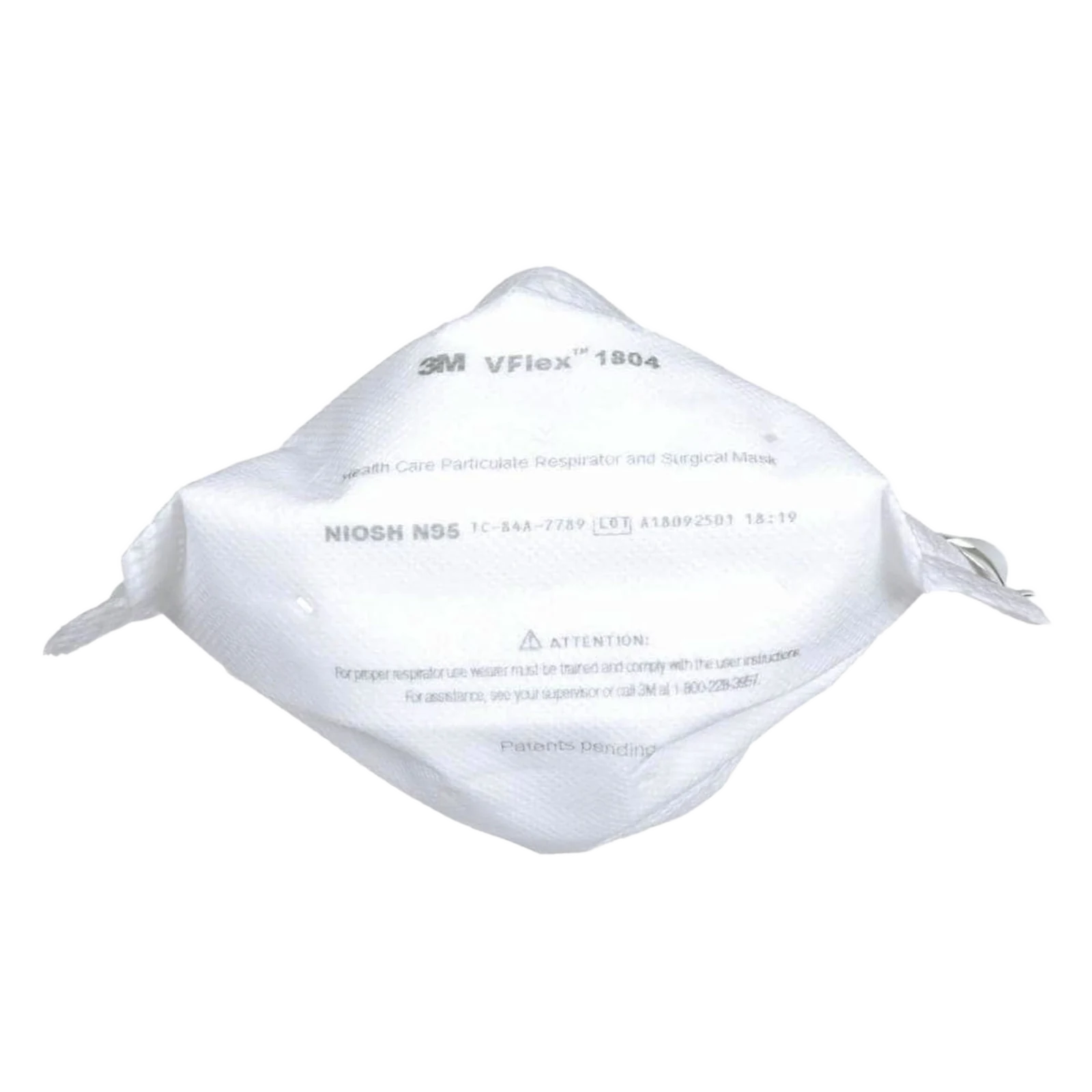 3M VFlex 1804 surgical N95 particulate respirator shown at a three-quarter front angle