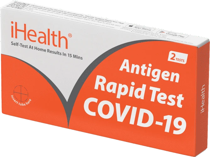 iHealth COVID-19 Antigen Rapid Self-Test box, 2 tests, results in 15 minutes