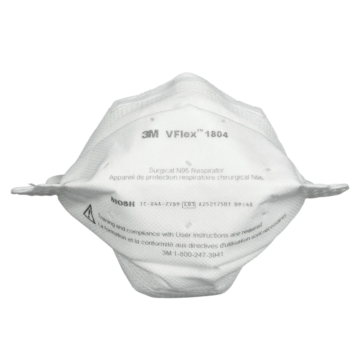 3M VFlex 1804 surgical N95 respirator front view with the V-fold pleats expanded