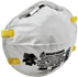 3M 8210 N95 particulate respirator, three-quarter view showing the aluminum nose clip and yellow over-the-head straps