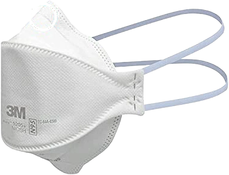3M Aura 9205 Plus N95 particulate respirator, three-quarter view with over-the-head straps