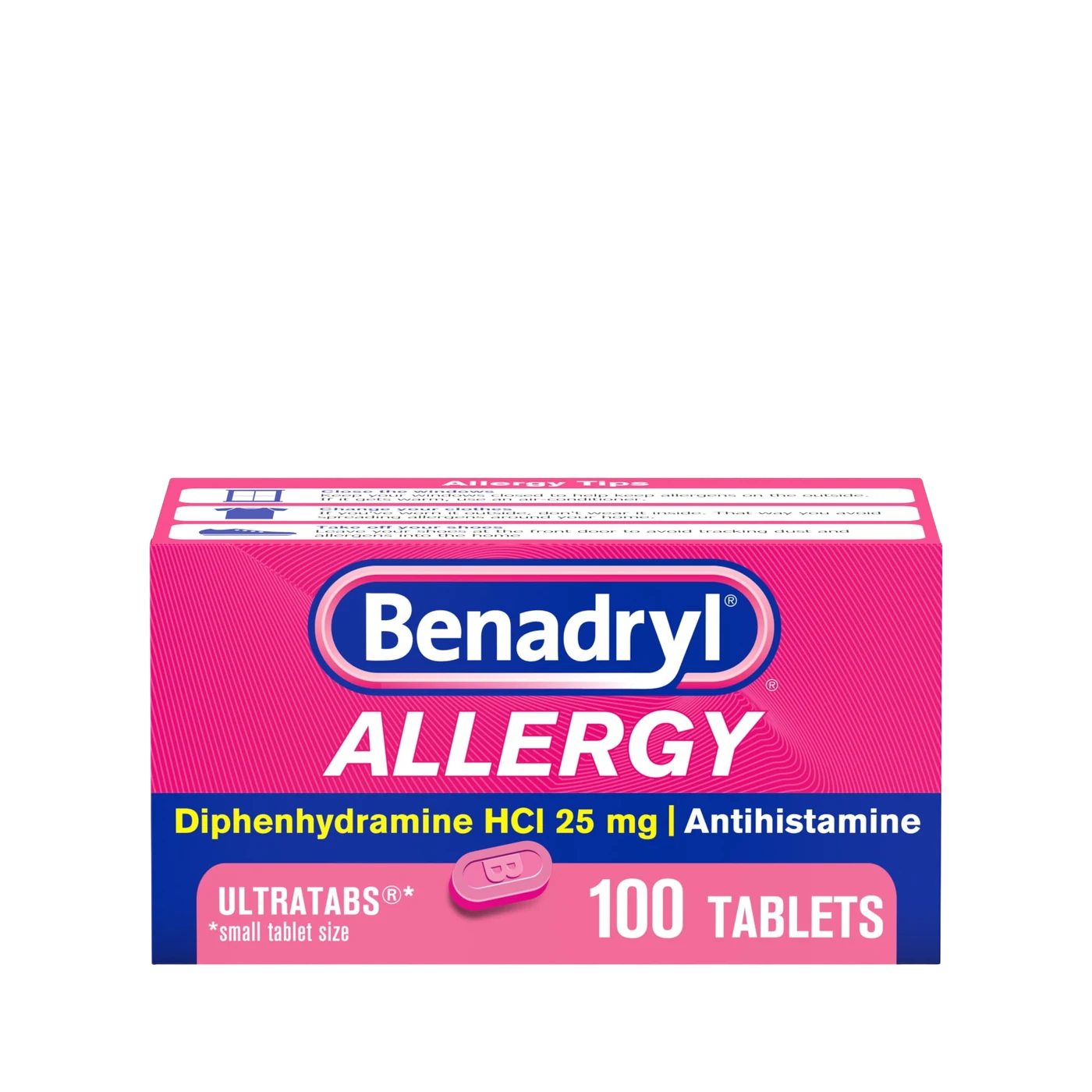 Benadryl Ultra Allergy Relief Tablets 100 count box, diphenhydramine 25 mg