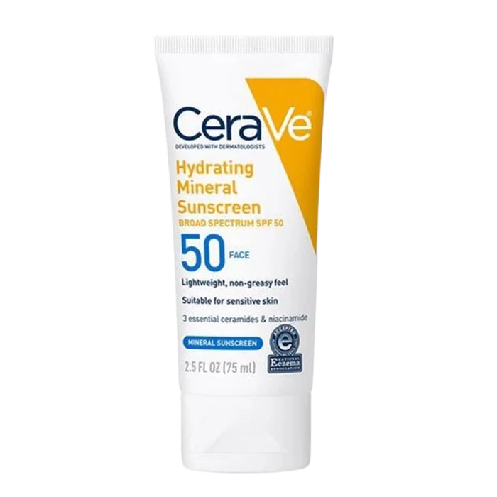 CeraVe Hydrating Mineral Sunscreen Face SPF 50 lotion tube