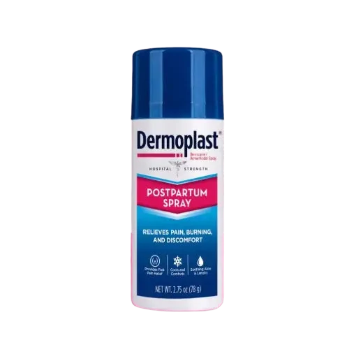 Dermoplast Postpartum Pain Relief Spray 2.75 oz can with hospital strength benzocaine and menthol formula