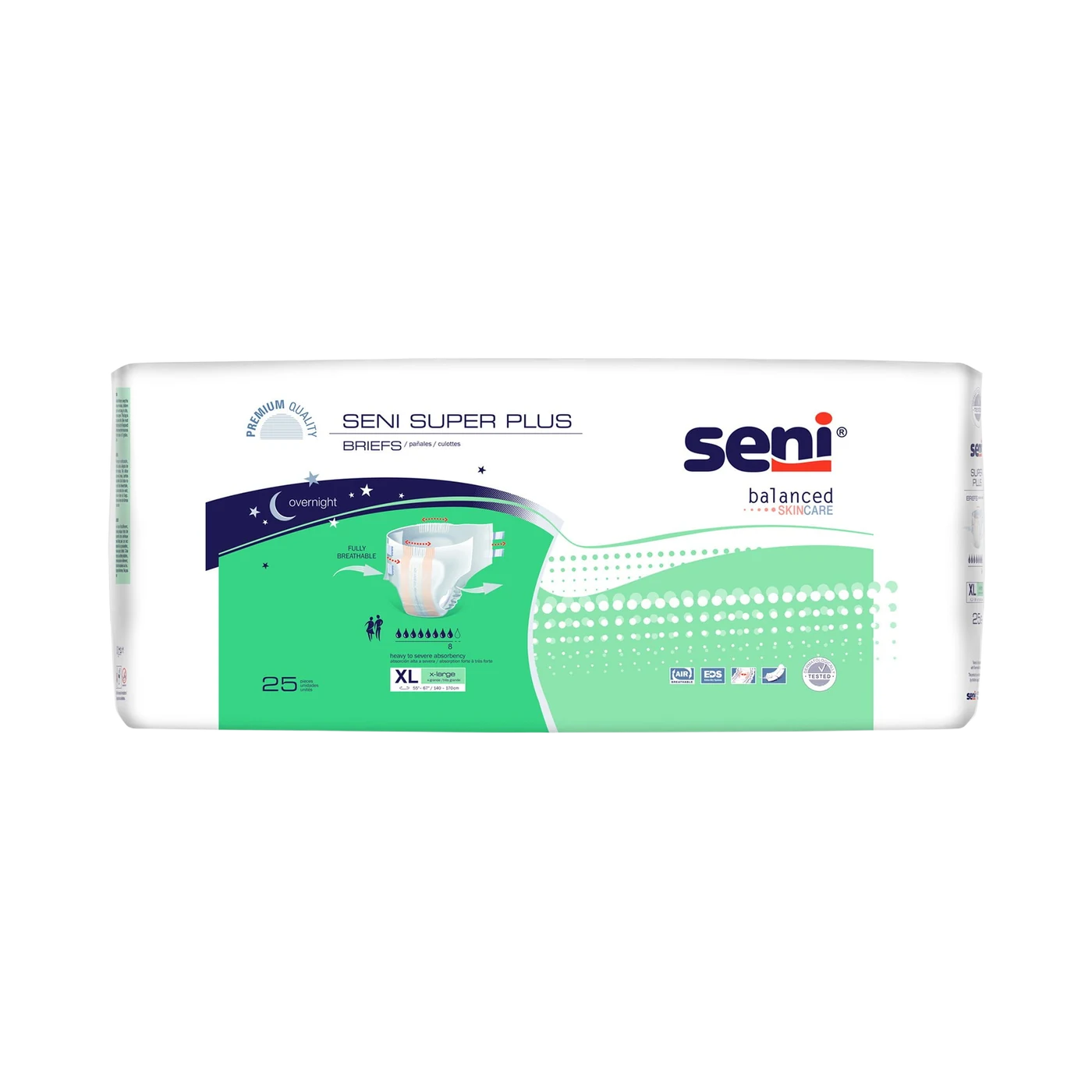 Seni Super Plus adult briefs package, XL overnight incontinence briefs with heavy to severe absorbency