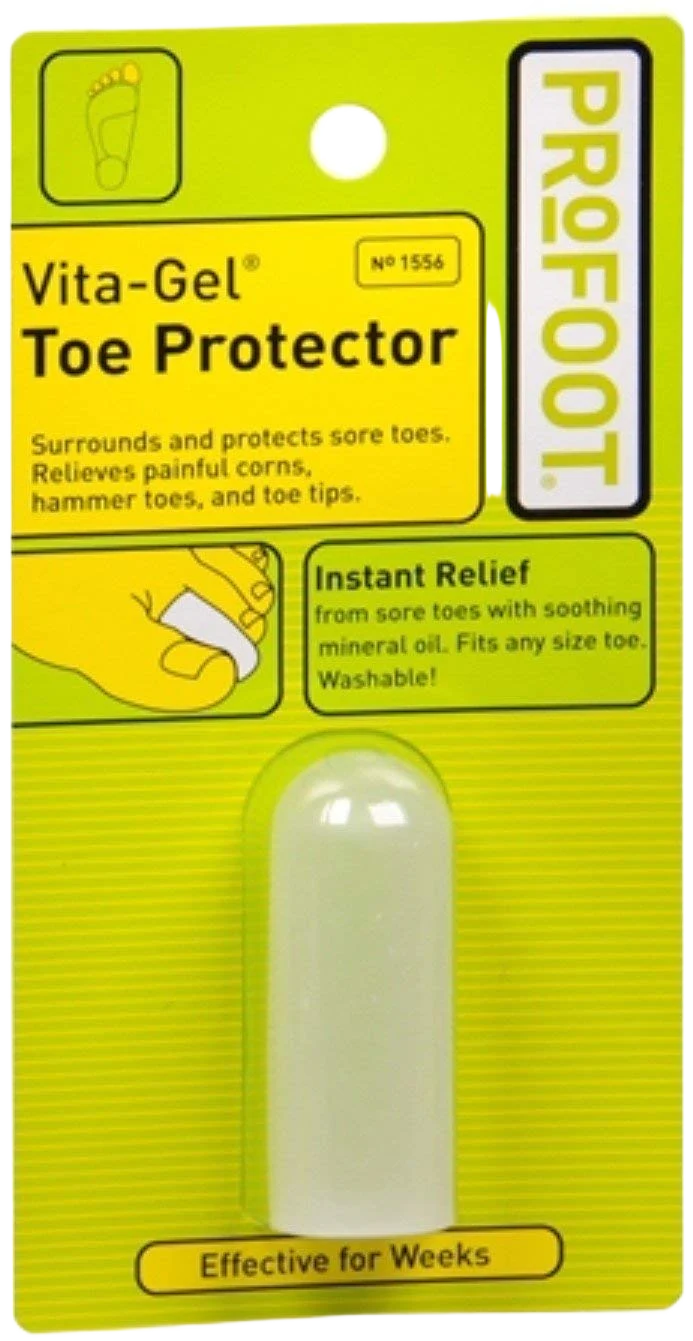 ProFoot Vita-Gel Toe Protector gel toe cap in lime-green blister pack for corns and hammer toes