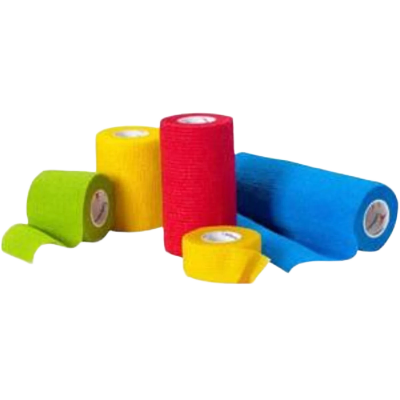 Cardinal Health self-adherent bandage rolls in green, yellow, red and blue