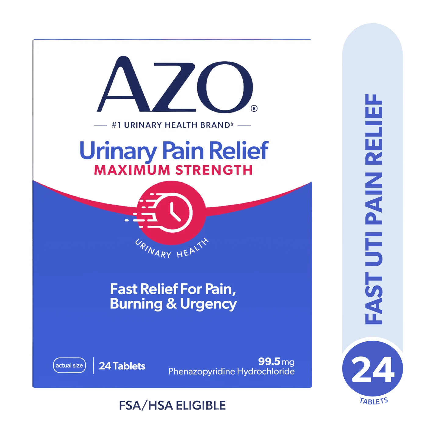 AZO Urinary Pain Relief Maximum Strength box, 24 tablets, 99.5 mg phenazopyridine hydrochloride