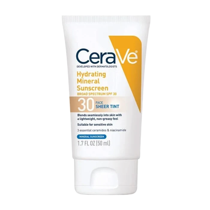 CeraVe Hydrating Mineral Sunscreen SPF 30 face sheer tint 1.7 oz tube
