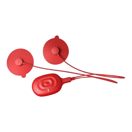 PowerDot 2.0 Uno wireless TENS and NMES smart pod with two red electrode pads and leads