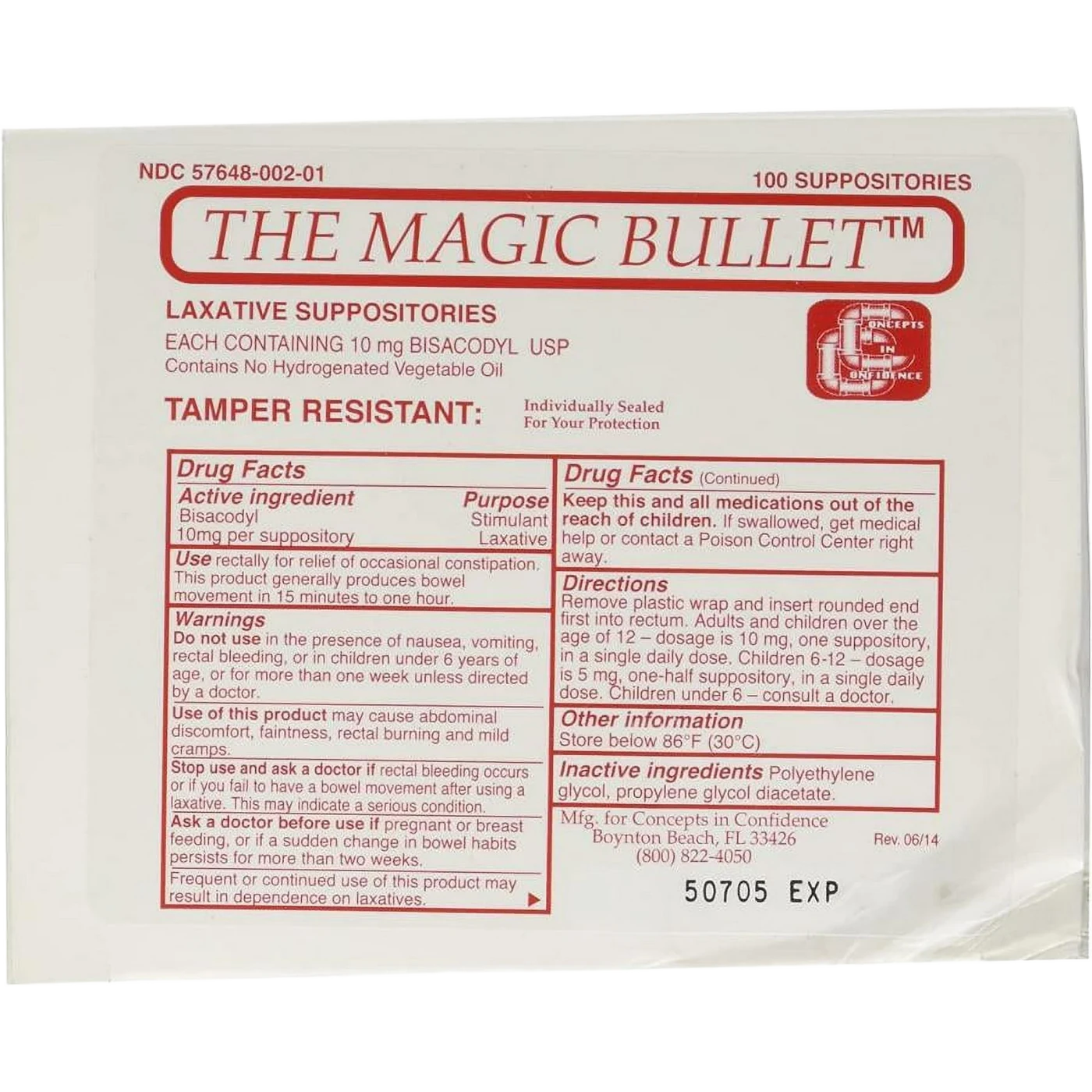 The Magic Bullet bisacodyl 10 mg laxative suppository drug facts label