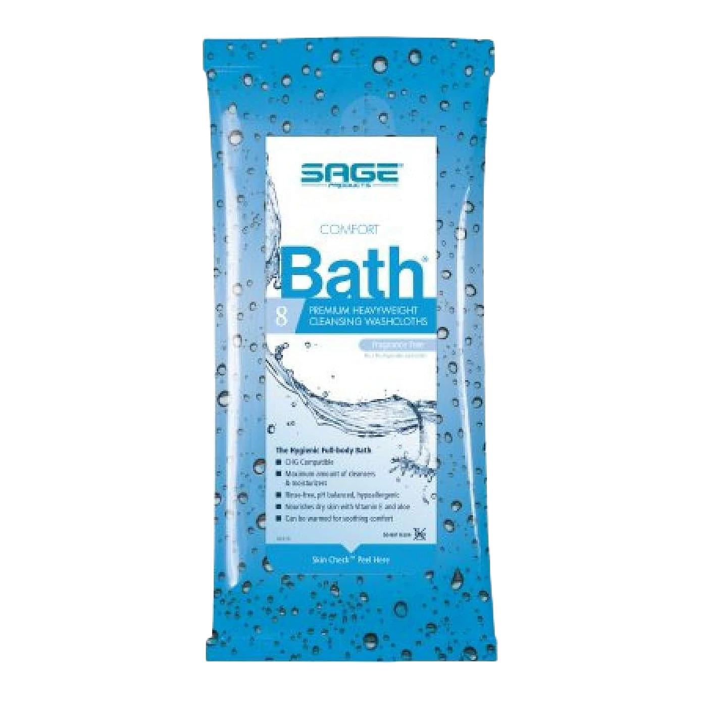 Sage Comfort Bath premium heavyweight rinse-free cleansing washcloths, available fragranced or fragrance-free, pack of 8